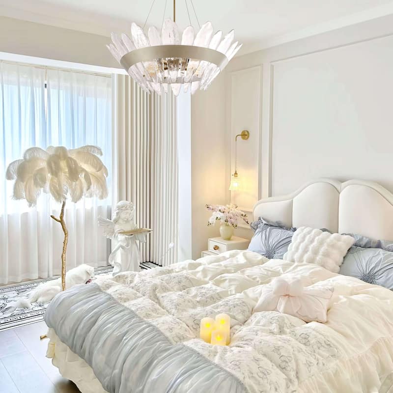 Marta 4-Light 29" Modern Handcrafted Glass Chandelier - Brushed Champagne Silver