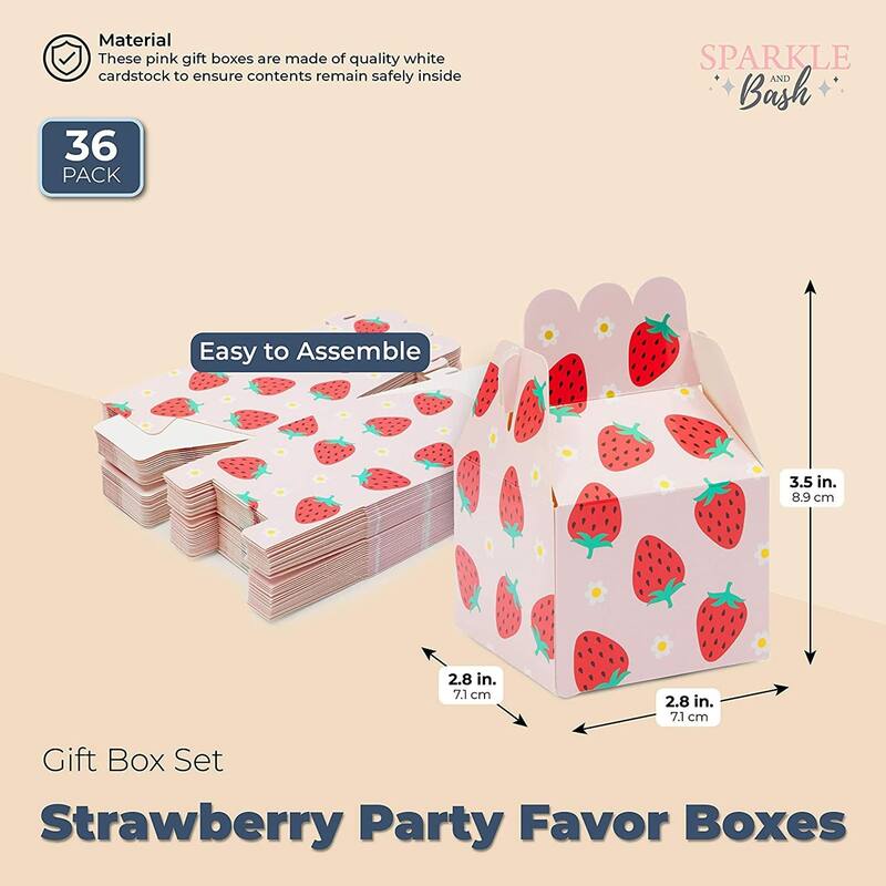 Sparkle and Bash Strawberry Birthday Party Favor Treat Boxes (Pink, 3.5 x 2.75 in, 36 Pack)