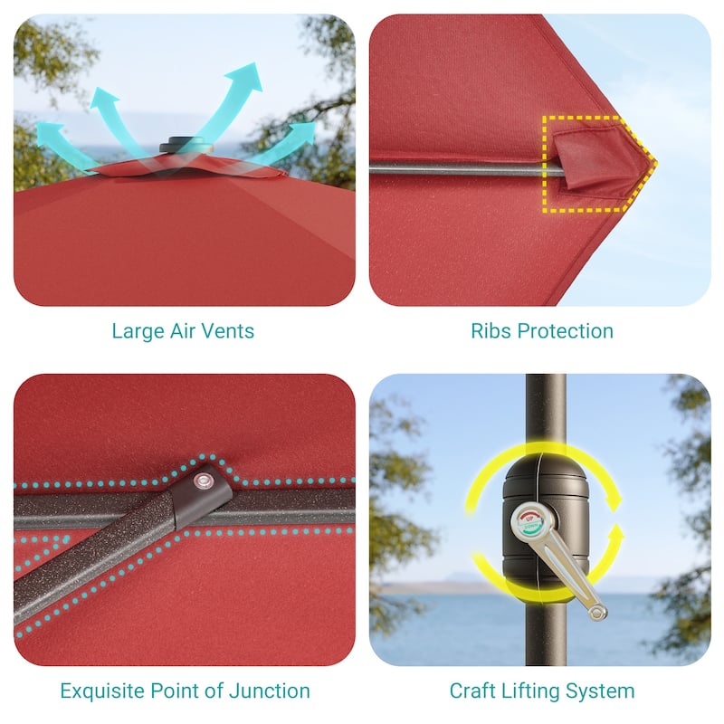 Bonosuki 10 x 6.5ft LED Patio Rectangular Umbrella Outdoor Market Umbrella Aluminium/Steel with Tilt and Crank