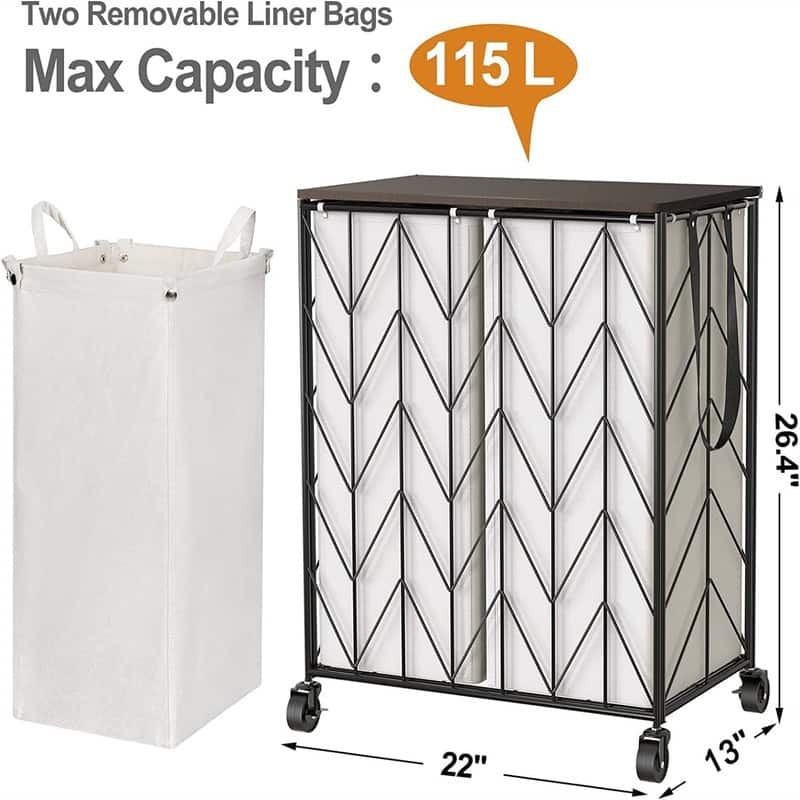Laundry Basket with Wheels - 22"L x 12.9"W x 26.4"H