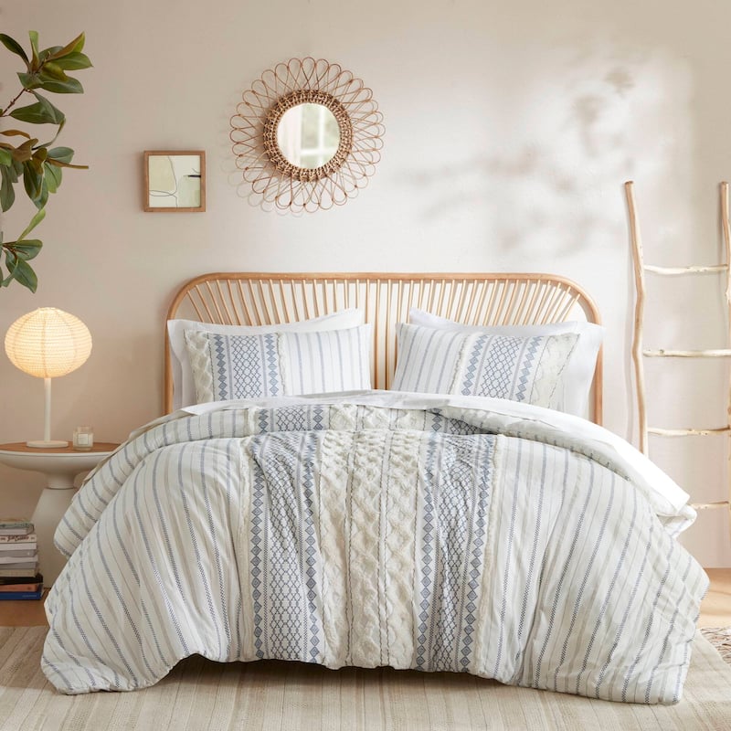 INK+IVY Imani Cotton Printed Duvet Cover Set with Chenille