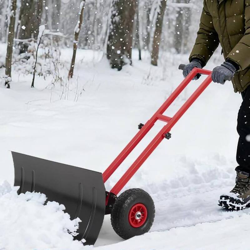 29.13x14 in Heavy Duty Rolling Snow Pusher Shovel for Driveway, Doorway, Sidewalk - Black