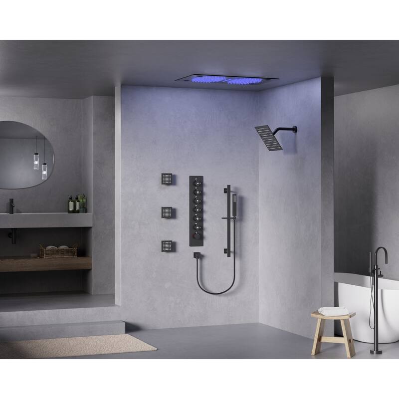 GRANDJOY LED Music Shower System 28"&6" Dual Shower Heads with 3 Body Jets
