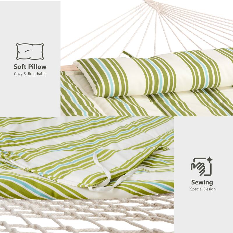 Durable 2 Person Rope Hammock with Polyester Quilted Pad and Pillow - 76*52