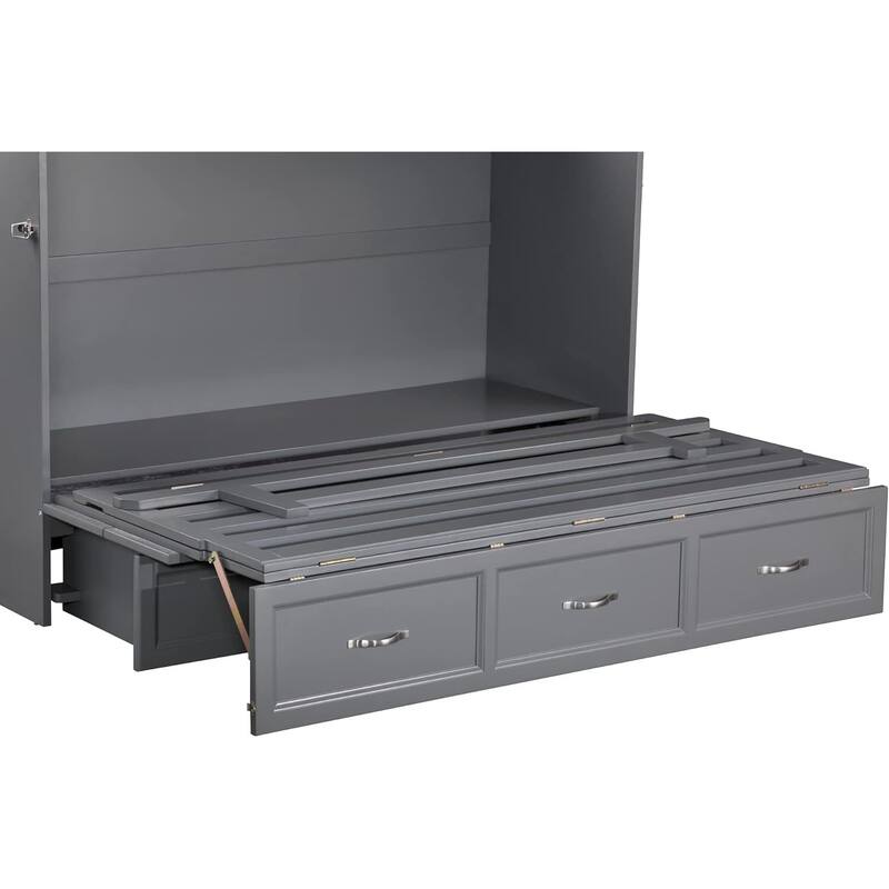 Murphy Bed Chest with Charging Station - Space Saving Fold Out Bed - Modern Grey Storage Furniture
