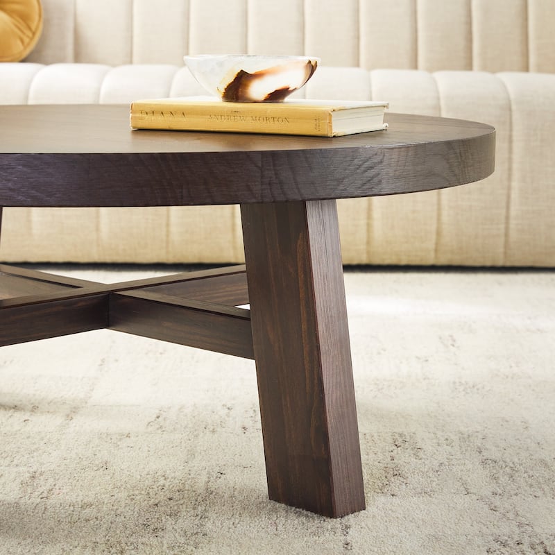 Walker Edison Modern Farmhouse Circle Solid Wood Coffee Table
