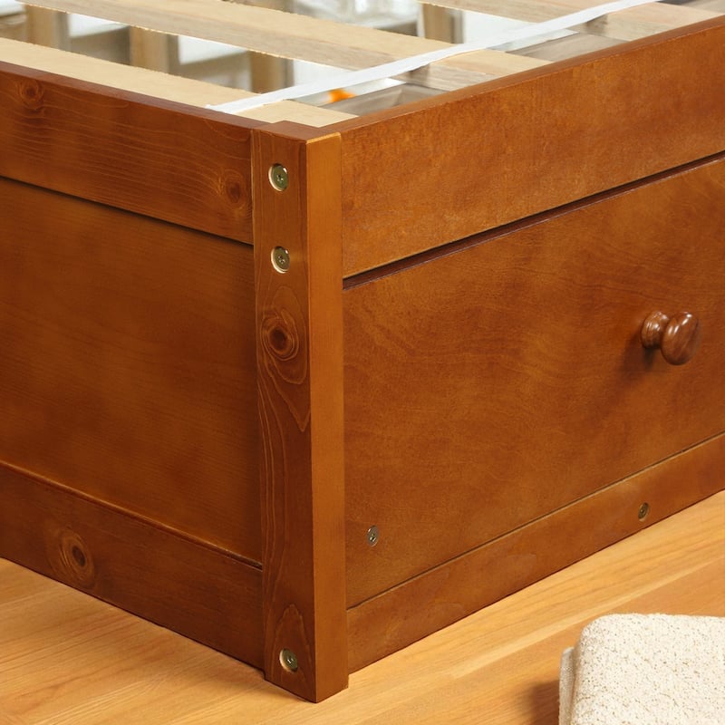 Twin Size Platform Bed with 3 Storage Drawers, Solid Pine Wood Frame and Slat Support