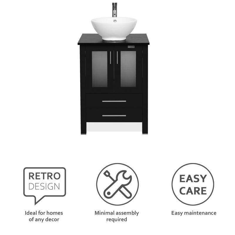 eclife 24" Classical Bathroom Vanity Set with Tempered Glass Vessel Sink Oil Rubbed Bronze Faucet and Drain