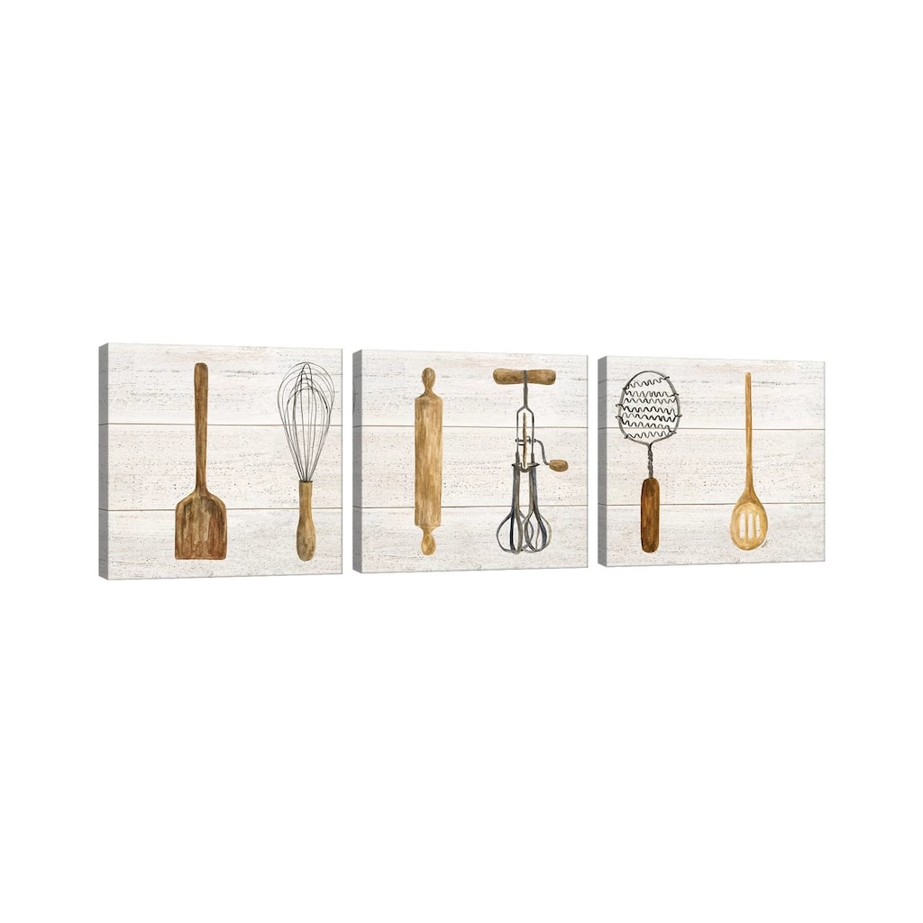 iCanvas "Vintage Kitchen Utensils Panel" by Tara Reed 3-Piece Canvas Wall Art Set