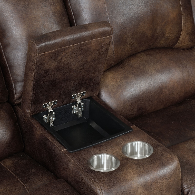 Steve Silver Saddle Brown Faux Leather Manual Reclining Console Loveseat