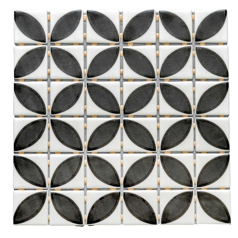 Eterna Lily 2x2 Matte & Shiny Glass Floral Mosaic Tile - Floor, Wall, Backsplash