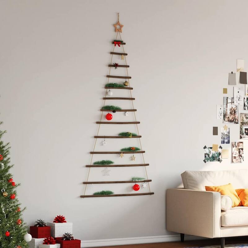 vidaXL Hanging Christmas Trees with Top Stars 2 pcs 21.7x47.2" Natural Branch