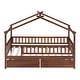 preview thumbnail 14 of 58, Twin Size House Bed with Two Drawers and Roof Design, Pine Wood Frame