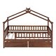 preview thumbnail 14 of 27, Twin Size Wooden House Bed with Two Drawers and Fence