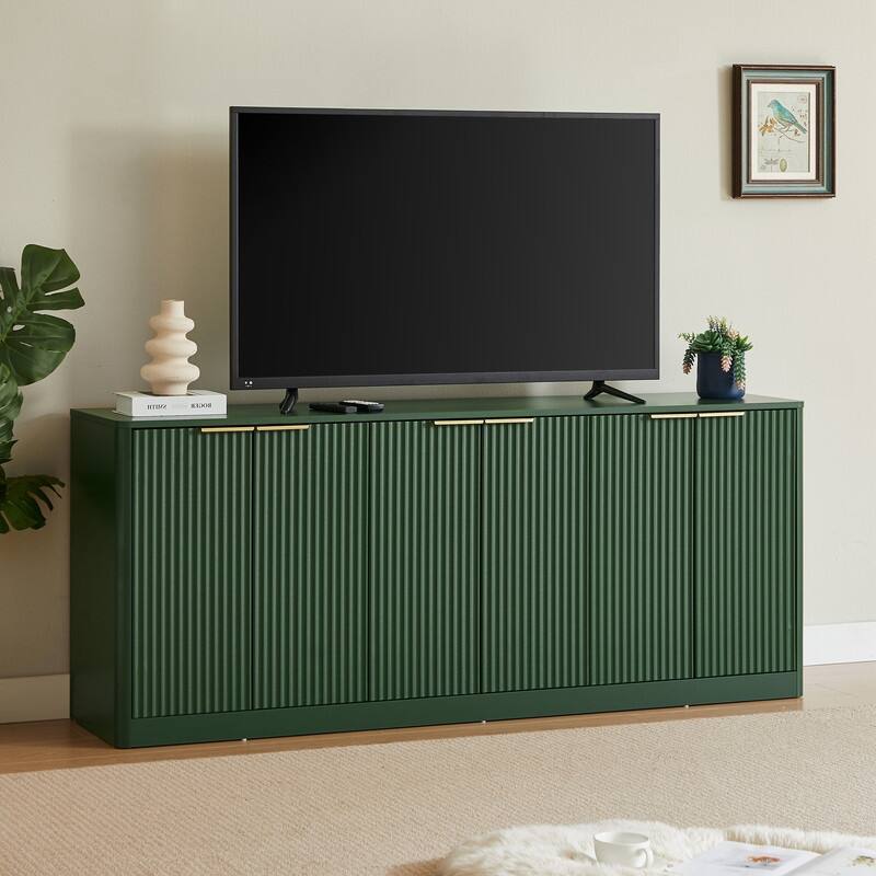 Modern 67" Fluted Buffet Sideboard Cabinet with Shelves, TV Stand Storage Cabinet with 4 Wave Doors for Organized Living Spaces