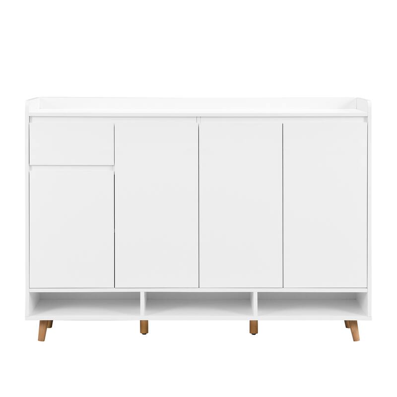 Shoe Storage Cabinet with Adjustable Shelves, Home Organizer with Solid Wood Legs, Multi-tier Shoe Cabinet for Entryway