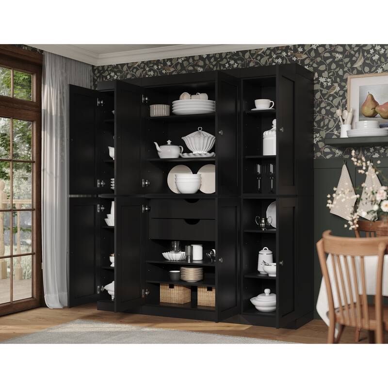 Palace Imports 100% Solid Wood 65" Pantry Cabinet with Shaker Doors, 2-Drawers and Adjustable Shelves - Black