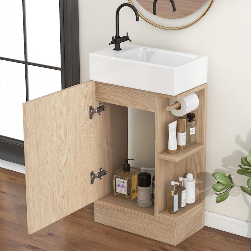 Roomfitters 18.6" Bathroom Vanity with Sink Cabinet with Two-Tier Shelf Left or Right Setup Slim Fit Design