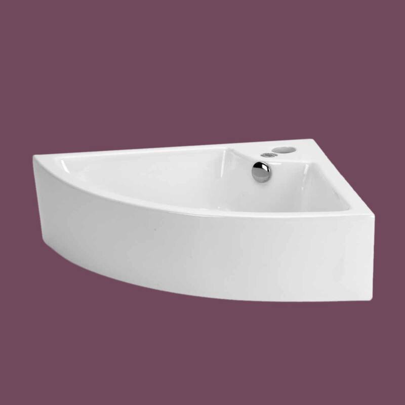 HUDSON White Ceramic Triangular Corner Bathroom Vessel Sink with Overflow and Single Faucet Hole