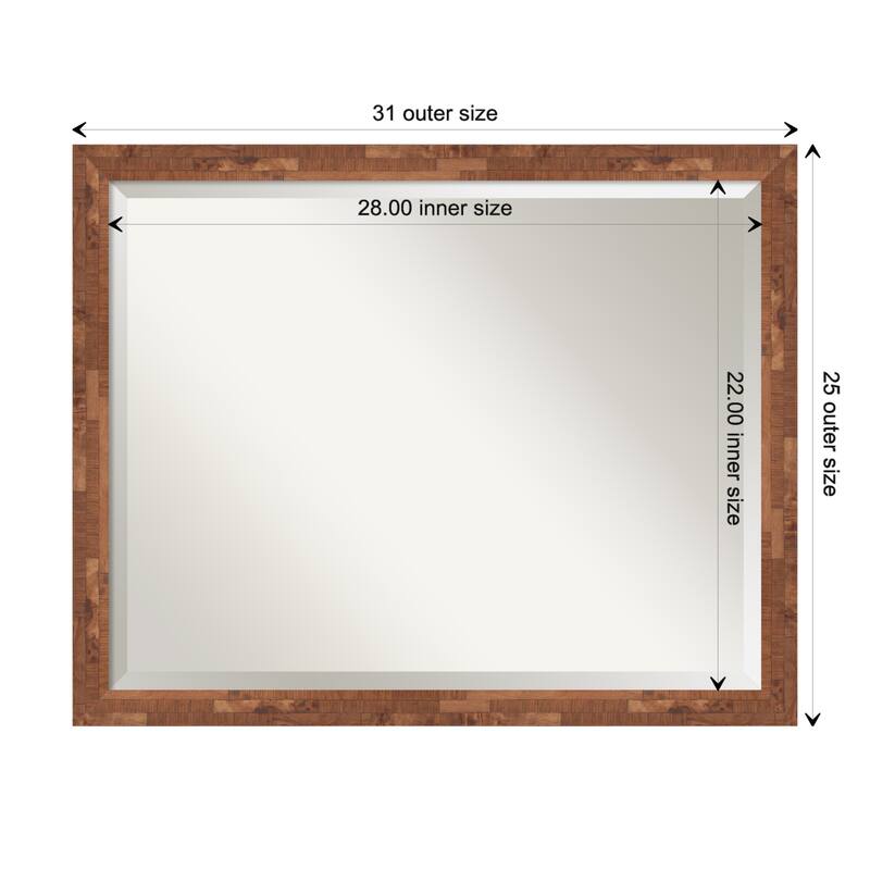 Beveled Wood Bathroom Wall Mirror - Fresco Dark Walnut Frame - 31 x 25 in - Fresco Light Pecan