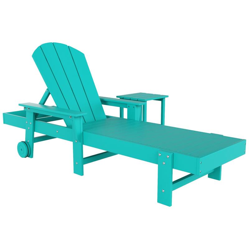 Polytrends Laguna Hdpe All Weather Outdoor Patio Pool Reclining Chaise Lounge With Side Table (2-Piece Set)