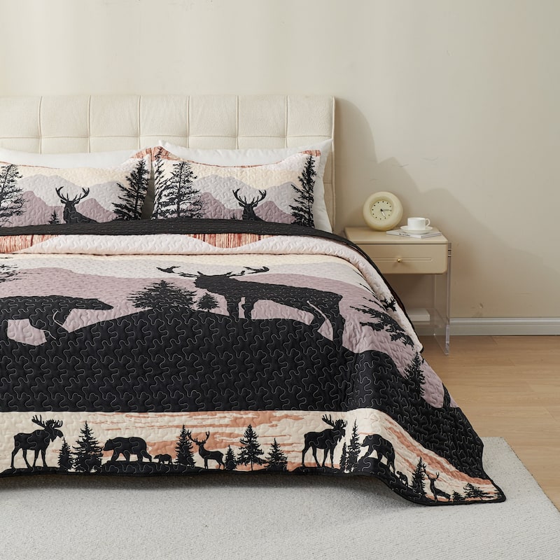 MarCielo 3 Pcs Cabin Lodge Rustic Country Quilt Bedspread Set - King