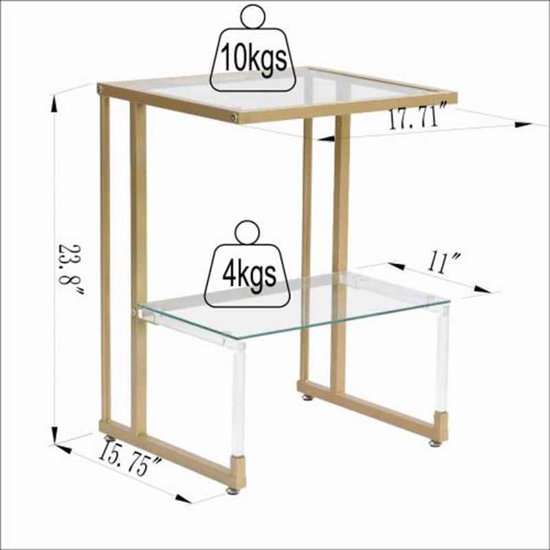 Modern Side Table, 2-Tier Acrylic Glass End Table for Living Room&Bedroom