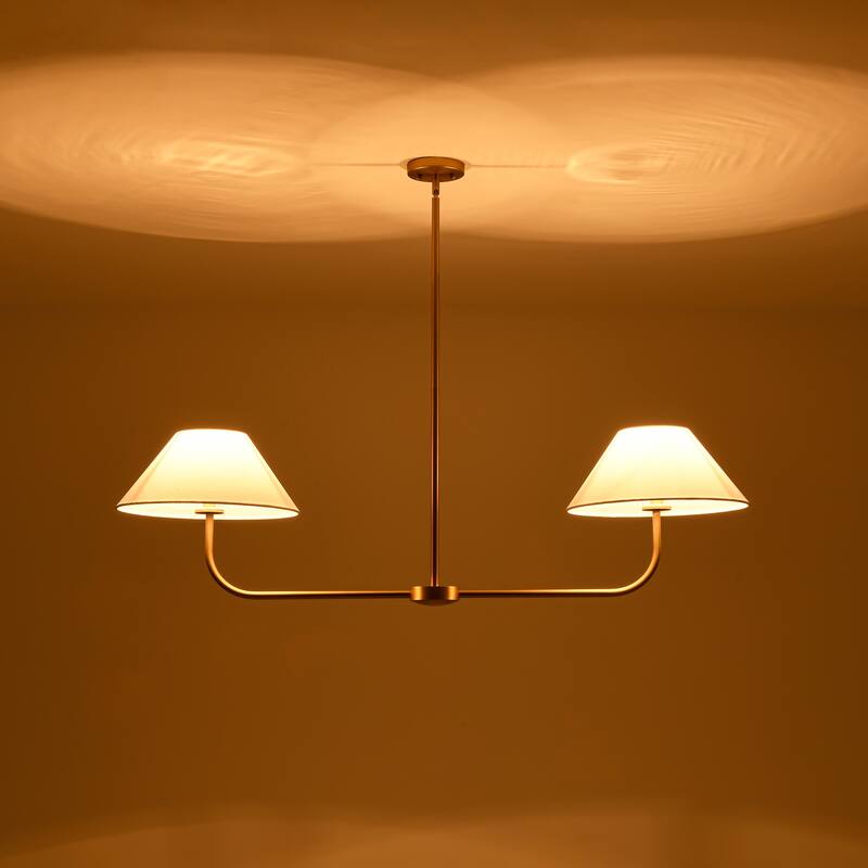 2-Light Modern Black/Gold Linear Fabric Cone Large Pendant Light for Kitchen Island