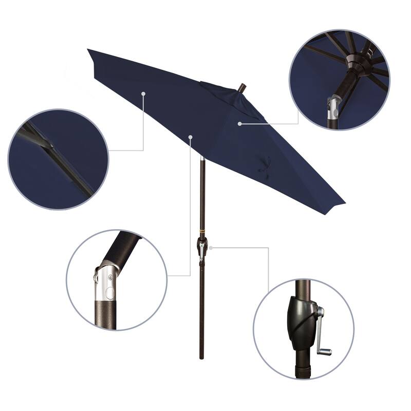 California Umbrella 7.5' Rd. Aluminum Patio Umbrella, Crank Lift with Push Button Tilt, Bronze Finish, Pacifica Fabric