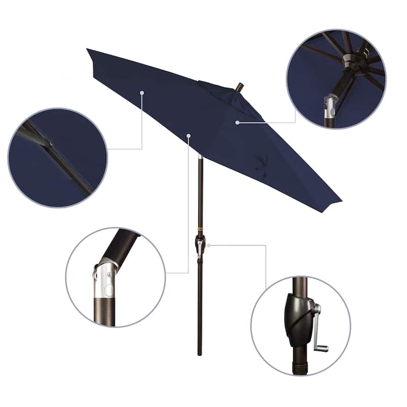 California Umbrella 7.5' Round Crank Lift Push Button Tilt Bronze Aluminum Patio Umbrella with Pacifica Pacific Blue Fabric