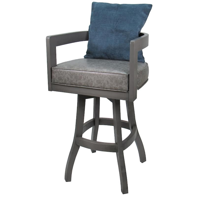 Swivel Wood Counter Bar or Extra Tall Stool - Kadir on S-Base - N/A - Marble Gray Vinyl - Blue Pillow - Gray - Counter Height - 23-28 in.