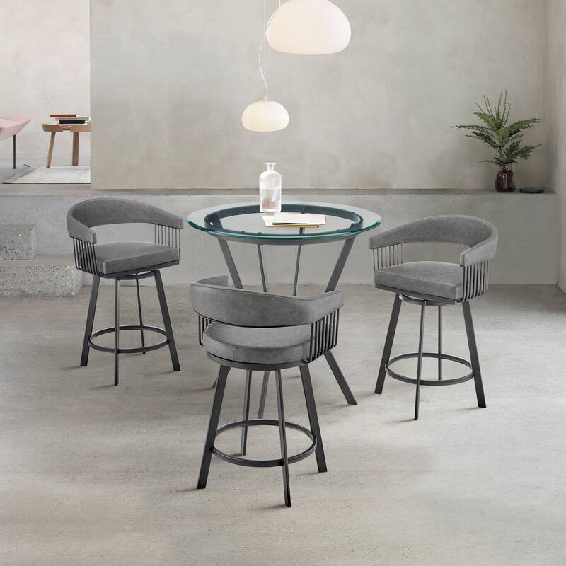 Naomi and Chelsea Counter Height Dining Set in Grey Faux Leather - 4-Piece Sets - Grey & Black