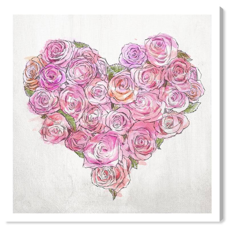 Wynwood Studio Prints Floral and Botanical Heart of Roses Pink and Rose Pink Glam Wall Art Canvas Print