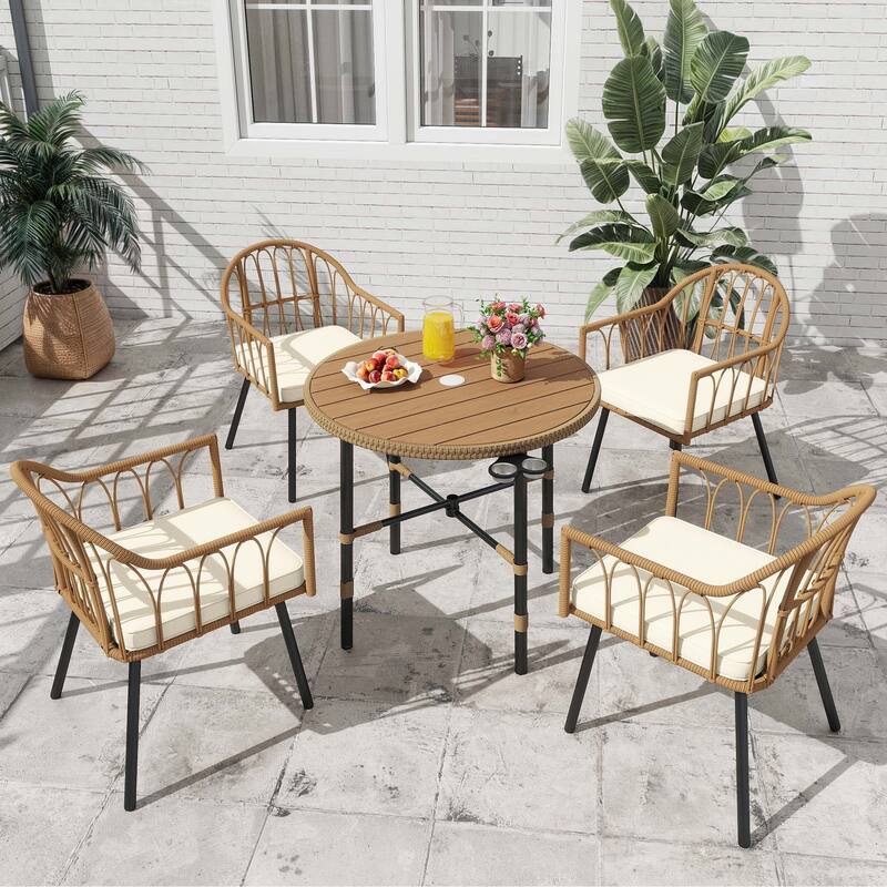 Moasis 4 Pieces Rattan Wicker Dinning Patio Chairs Set with Beige Cushions