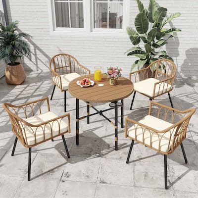 Moasis 4 Pieces Rattan Wicker Dinning Patio Chairs Set with Beige Cushions