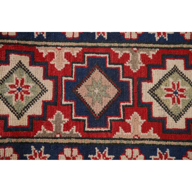 Ivory Geometric Kazak Area Rug Handmade Wool Carpet - 6'8" x 9'6"