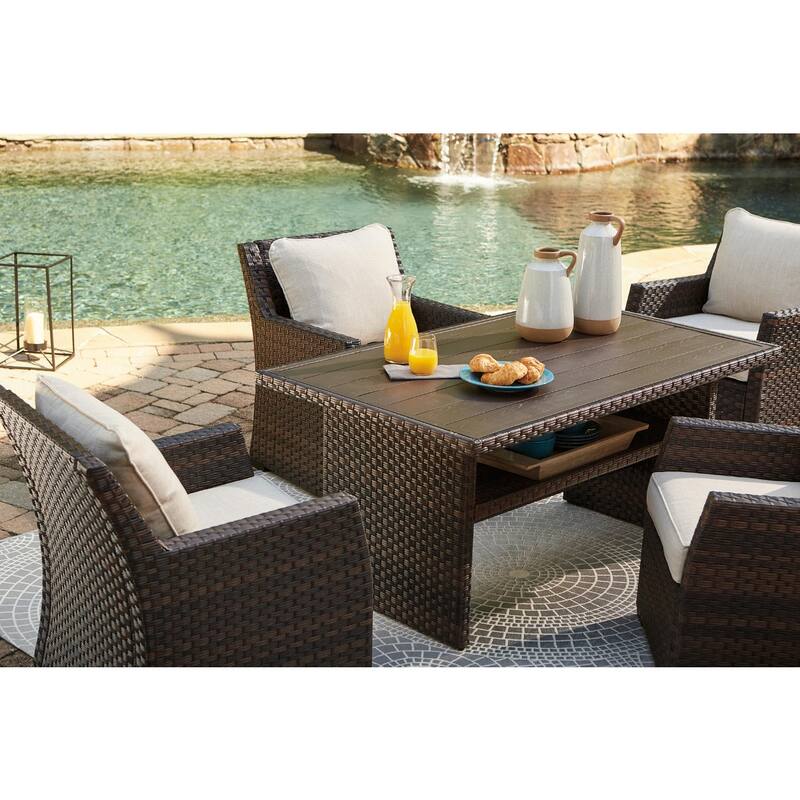 Signature Design by Ashley Easy Isle Dark Outdoor Brown Rectangular Table - 58.75" W x 33.5" D x 27.75" H