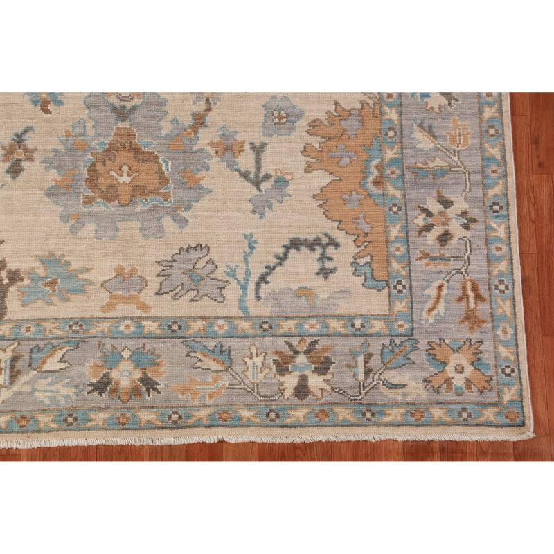 Hand Knotted Oriental 100% Wool Carpet Transitional All-Over Beige & Ivories Oushak Area Rug - 9' 0'' X 6' 1''