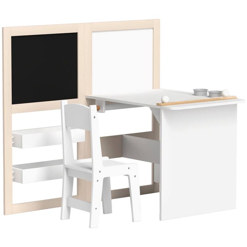 3-in-1 Children's Art Desk and Chair Set with Whiteboard-Blackboard and Storage Shelf - 32.1" L x 43.9" W x 40.3" H