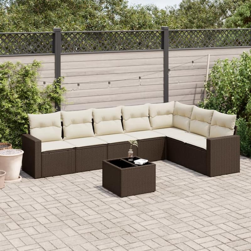 vidaXL Garden Sofa Set Brown Poly Rattan Large UV-resistant materials - 25.8 x 24.4 x 27.2