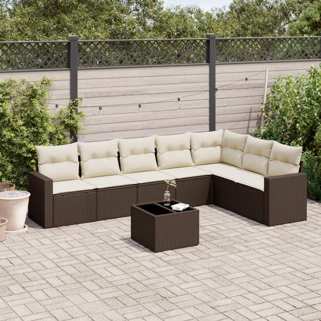 vidaXL Garden Sofa Set Brown Poly Rattan Large UV-resistant materials - 25.8 x 24.4 x 27.2
