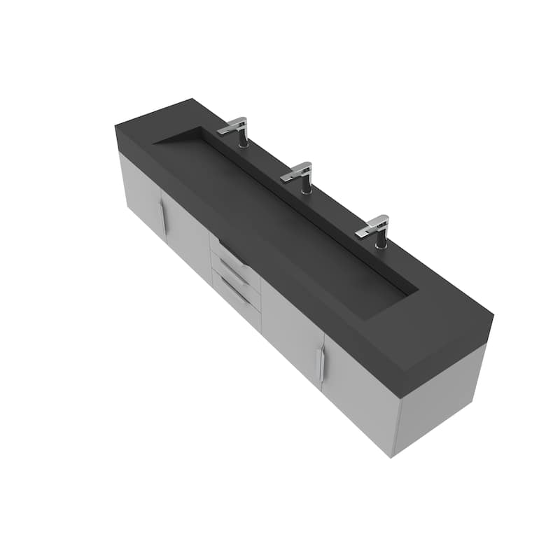 Nile 84-Inch Wall Mounted Bathroom Vanity Set w/ Black Top