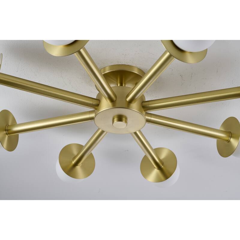 8-Light Satin Brass Flush Mount With White Glass Globe Shades