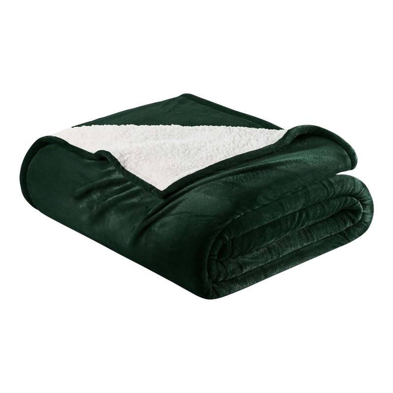 Linery & Co. Velvet Plush Reversible Sherpa Bed Blanket - King / California King - Forest Green