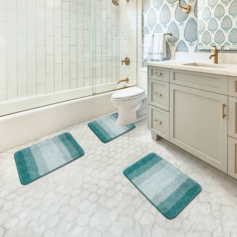 WaLensee 3Pieces Anti-Slip Bath Rug Set, Non-Slip Bathroom Rugs Contour Mat