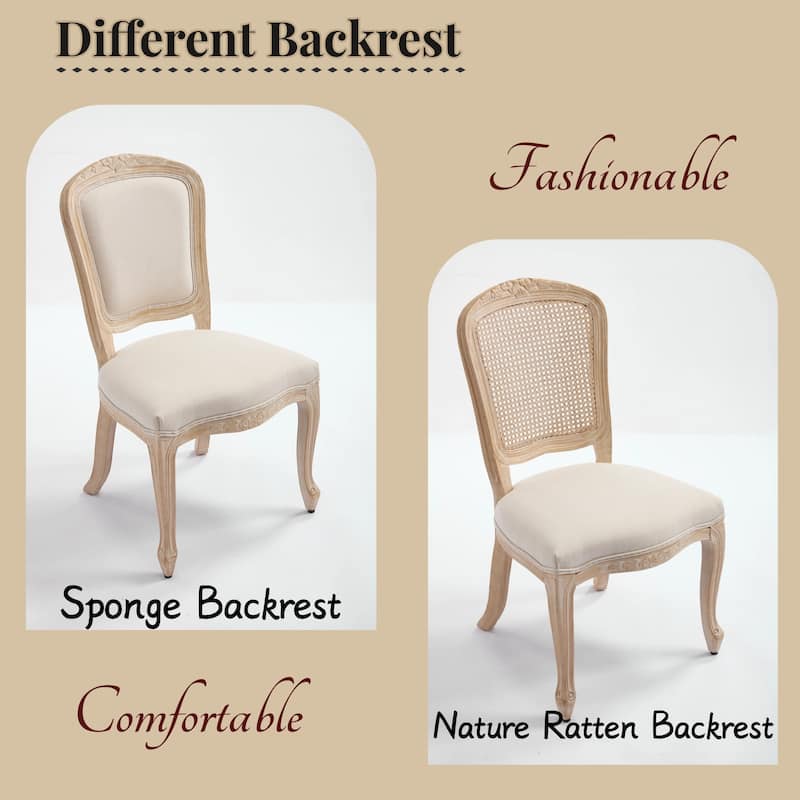 Cotton Linen Dining Chairs Set of 2, Upholstered Armless Side Chair, Kitchen Chairs with Fan-Shaped Back & Solid Wood Legs