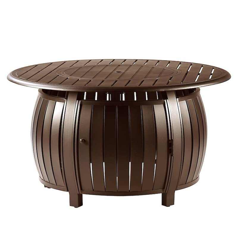 Aluminum Outdoor 44 in. Round Propane Fire Table, with Fire Beads, Lid and Fabric Cover, 57,000 BTUs in Antique Copper Finish