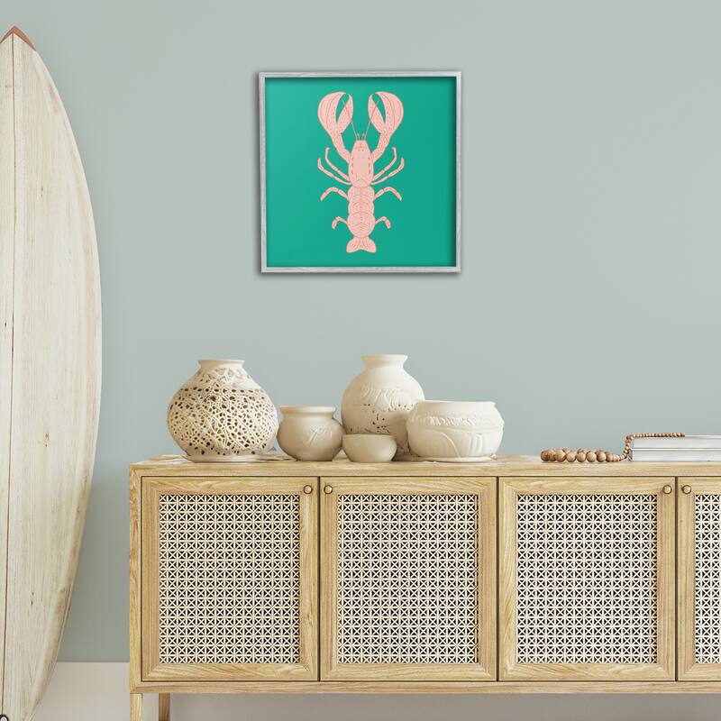 Stupell Minimal Pink & Green Lobster Framed Giclee Art Design By Sazerelli Designs