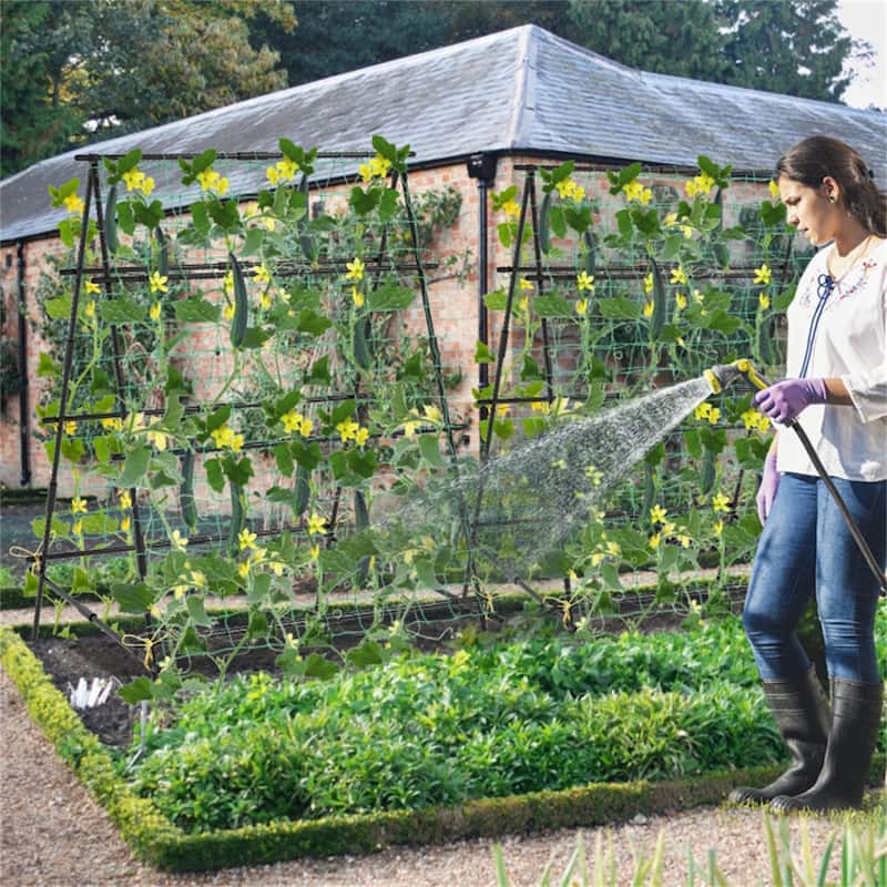 Black PE-Coated Metal A-Frame Garden Trellis with Netting Support - 41" x 51" x 59" (L x W x H)