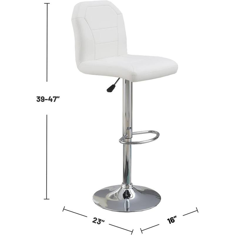 Adjustable Bar Stool Chair Black Faux Leather Clean Lines Seat Chrome Base Modern Set Of 2 Chairs / Bar Stool Dining Kitchen